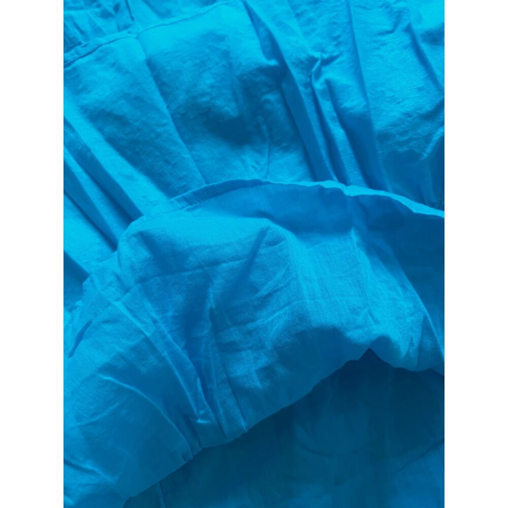 Crown & Ivy Pleated Ruffle Aqua 100% Cotton Short Sleeve Mini Dress Petite Small - Picture 3 of 9